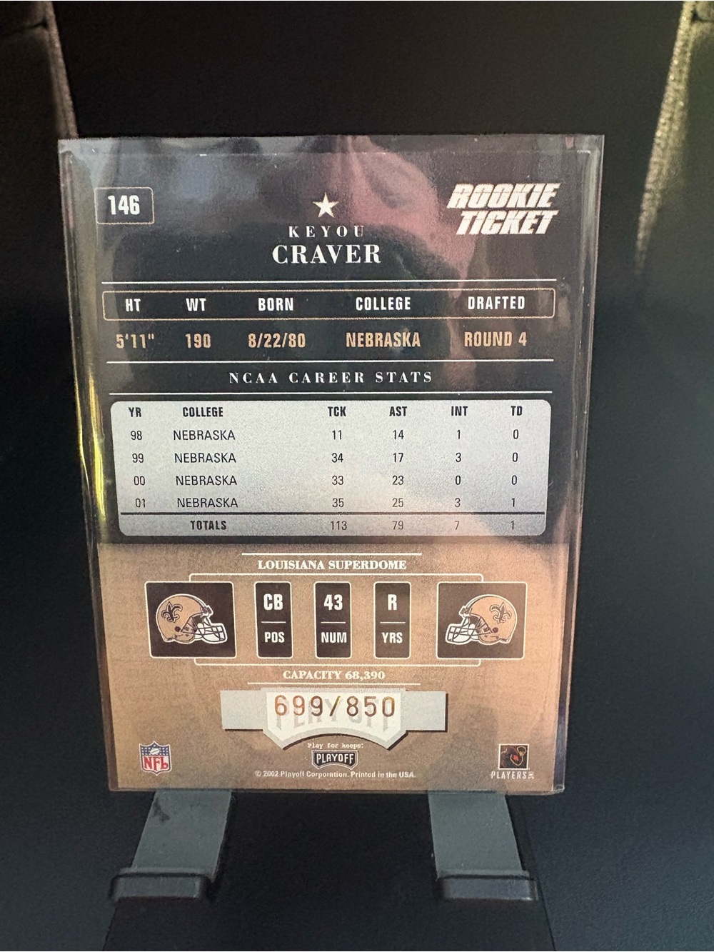 Keyou Craver Rookie Ticket Football Card - Picture 2 of 2